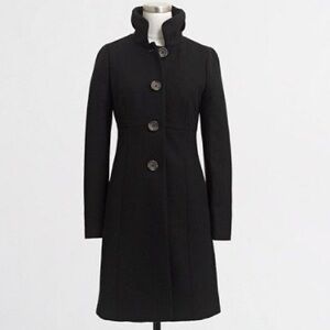 J Crew Factory Women's Wool Blend Pea Coat Black Ruffle Funnel Neck Collar
